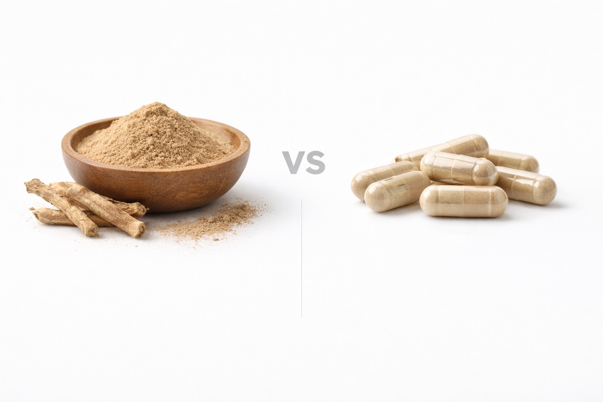 Ashwagandha prášok z koreňa vs. štandardizovaný extrakt